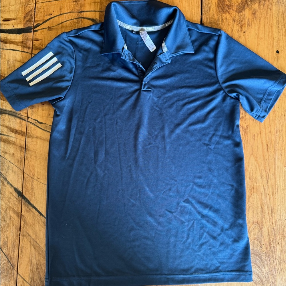 Adidas Youth Large Navy Blue Polo Shirt Athletic Performance Short Sleeve